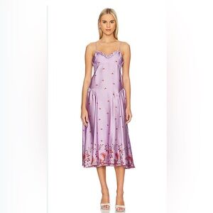 Free People Lavender Slip Midi Dress with Coral Floral Border